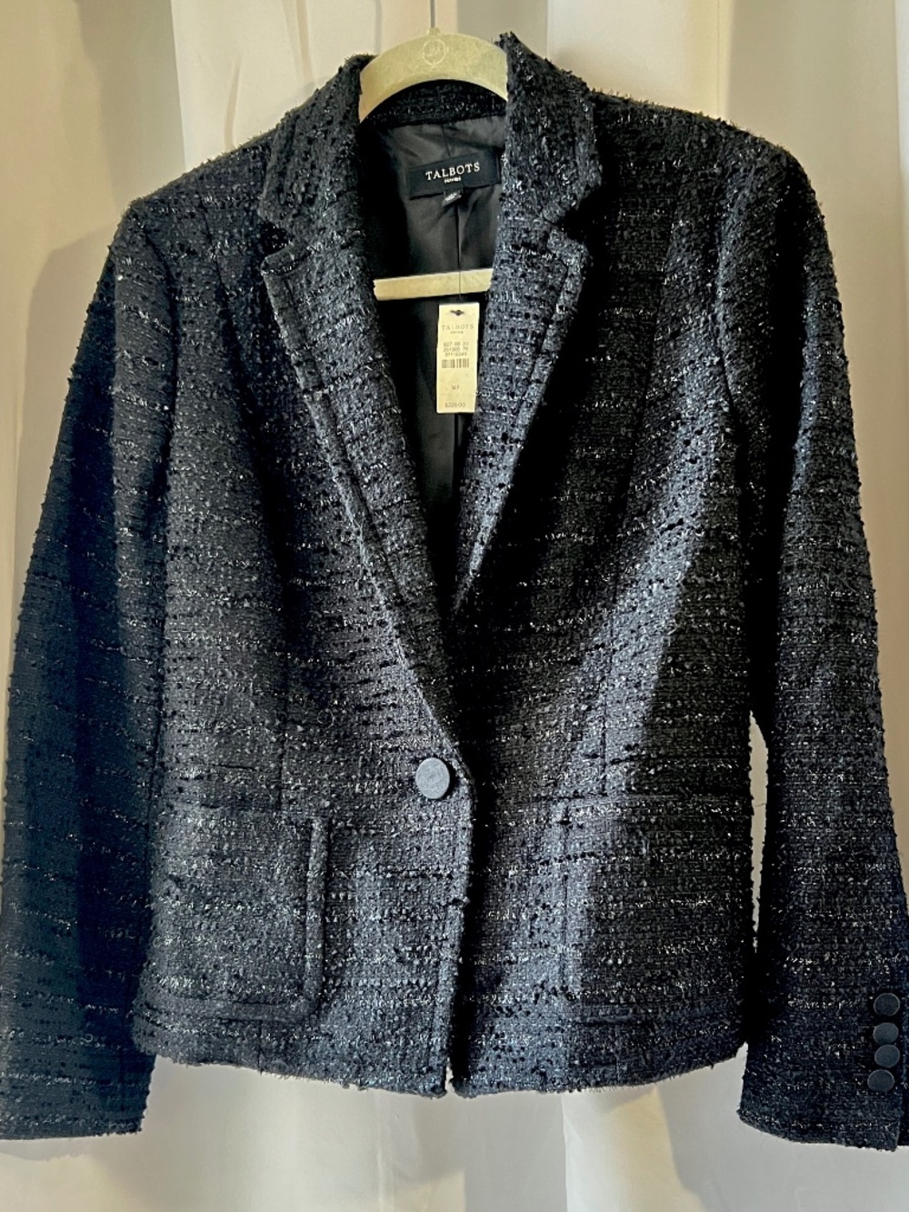 NWT Talbots Black Metallic Tweed Textured Blazer Jacket Size 14P